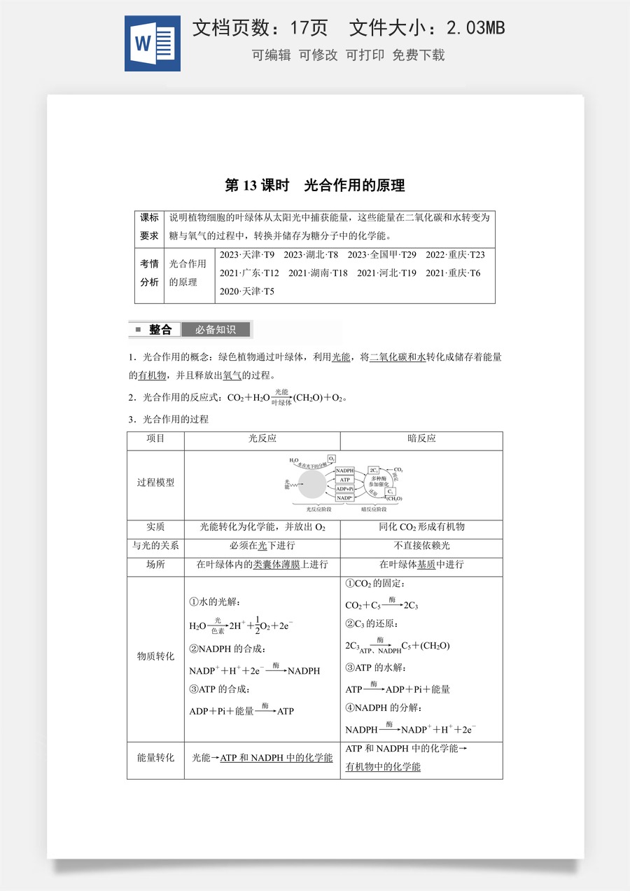 高中-高考总复习-生物-第三单元　第13课时　光合作用的原理.docx